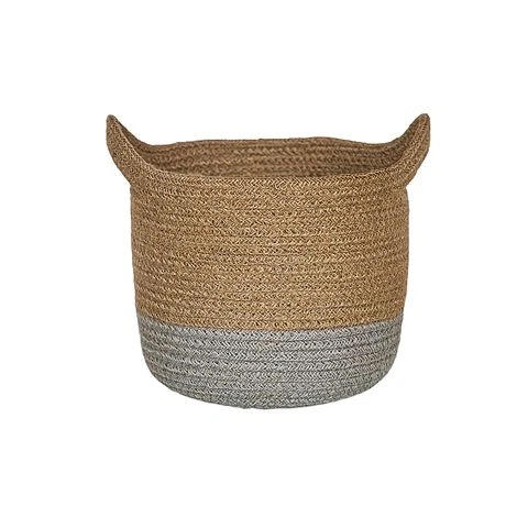 Geilo Jute Grey Lined Basket H27Cm D28Cm 1 Geilo Jute Grey Lined Basket H27Cm D28Cm
