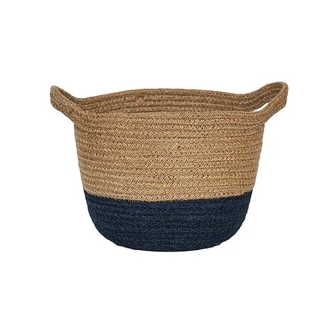 Geilo Jute Navy Lined Basket H27Cm D28Cm 1 Geilo Jute Navy Lined Basket H27Cm D28Cm
