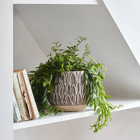 Arles Leaf Embossed Mocha Planter H17Cm D18Cm 2 Arles Leaf Embossed Mocha Planter H17Cm D18Cm - Image 2