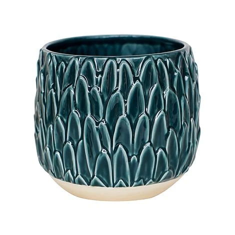 Arles Leaf Embossed Teal Planter H20Cm W22Cm 1 Arles Leaf Embossed Teal Planter H20Cm W22Cm