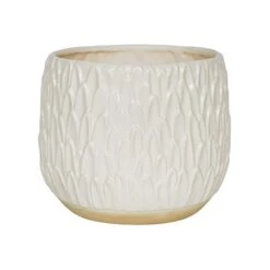 Arles Leaf Embossed White Planter H17Cm W18Cm
