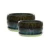 Emerald Round Reactive Glaze Bonsai Planter Set Of 2