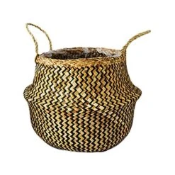 Seagrass Chevron Black Lined Basket Small H25Cm D30Cm