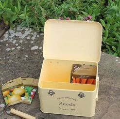 Cream Seed Tin -Garden Pro Shop cream seed storage tin1